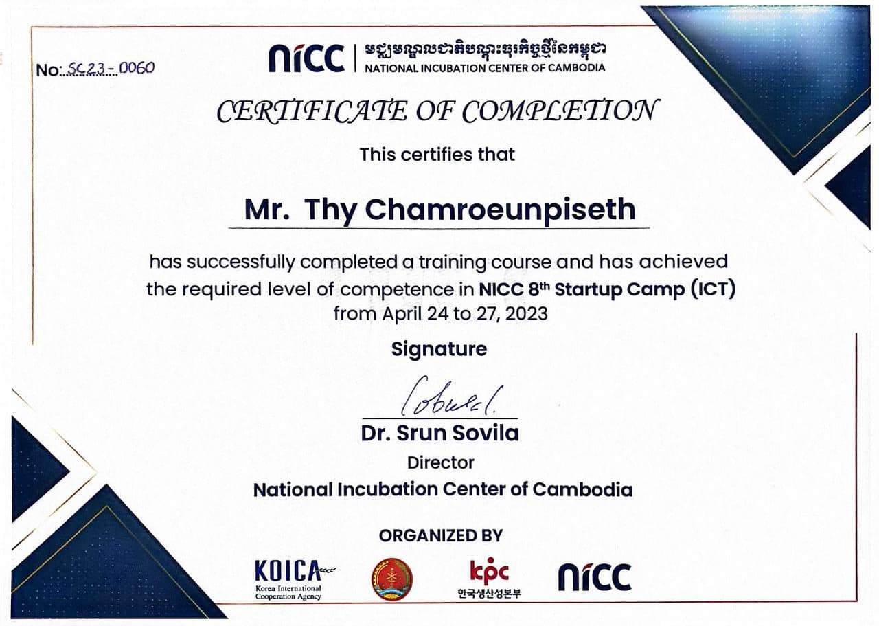 National Incubation Center of Cambodia - 8th Startup Camp (ICT), 2023